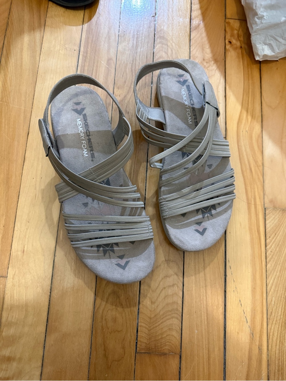 Skechers Women's Taupe Multi-Strap Memory Foam Sandals